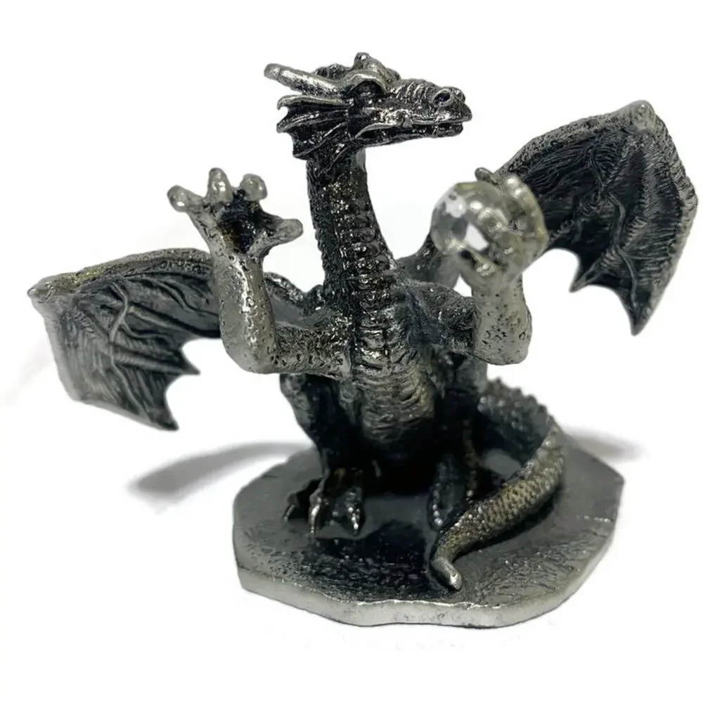 Excalibur Casino Pewter Dragon Figurine With Crystal Ball 3